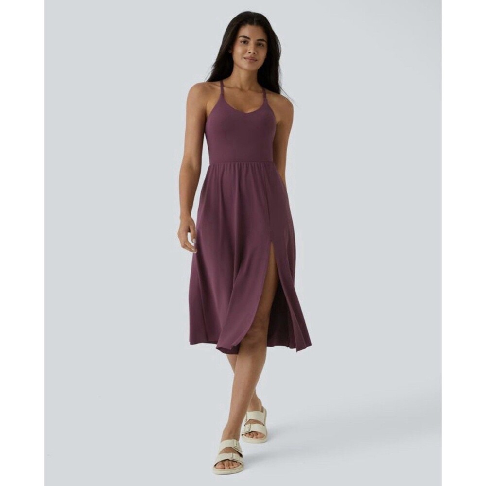 Halara Womens Small Softlyzero Airy Everyday Midi Chill Dress Purple Pockets New - Picture 2 of 8
